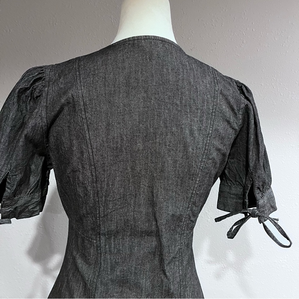 Button down short sleeve denim light charcoal color dress - Picture 10 of 14